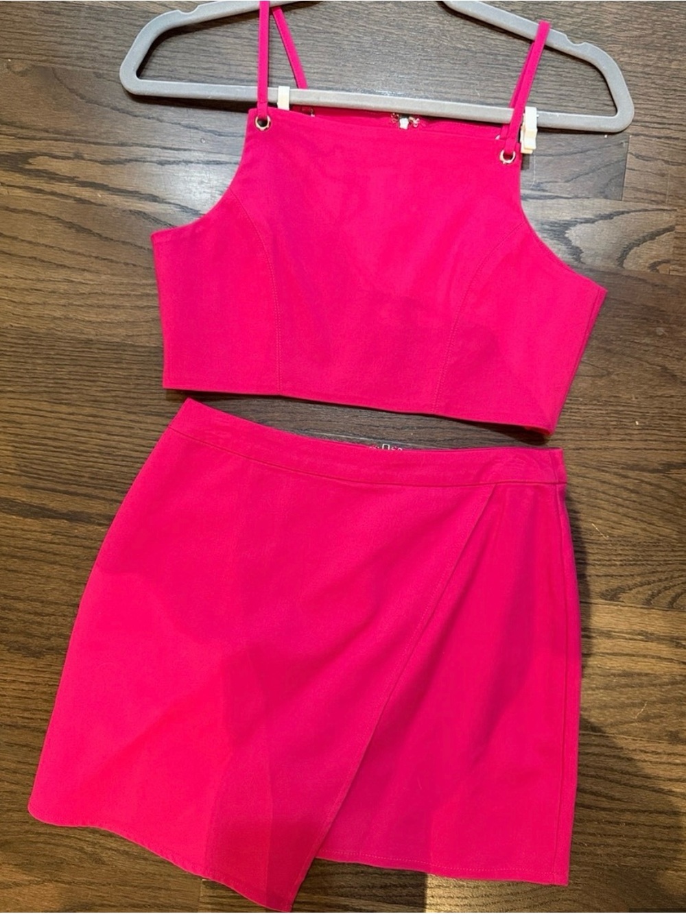 Super down Hot Pink Two-Piece Crop Top and Skirt Set